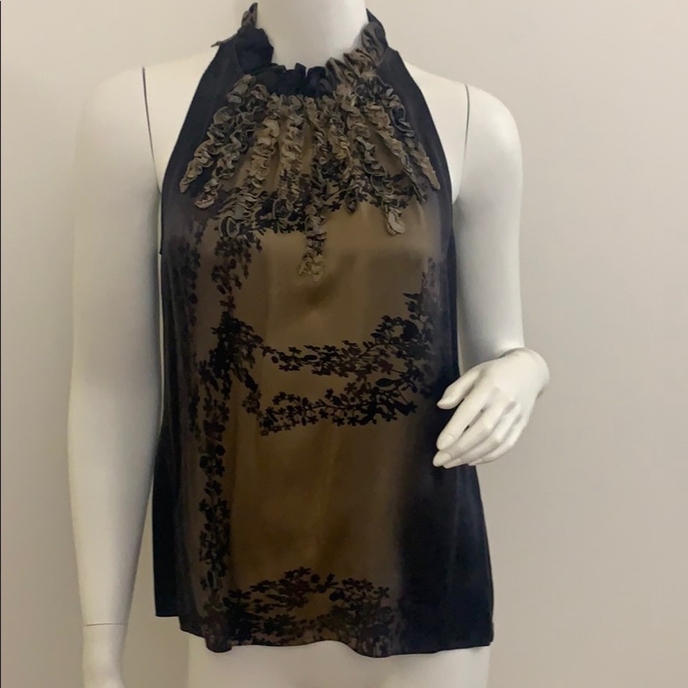 Elie TAhari  Black bronze silk blouse